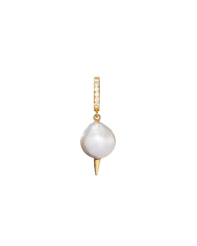 Pierced Diamond 18K Gold Earring w. Pearl & Lab-Grown Diamond