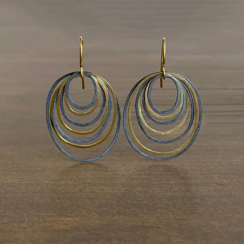 Oval Black & Gold Ripple Earrings