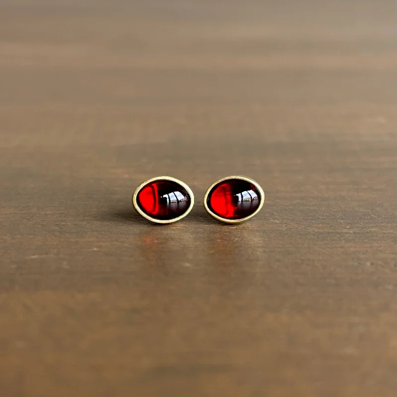 Oval Garnet Cabochon Stud Earrings