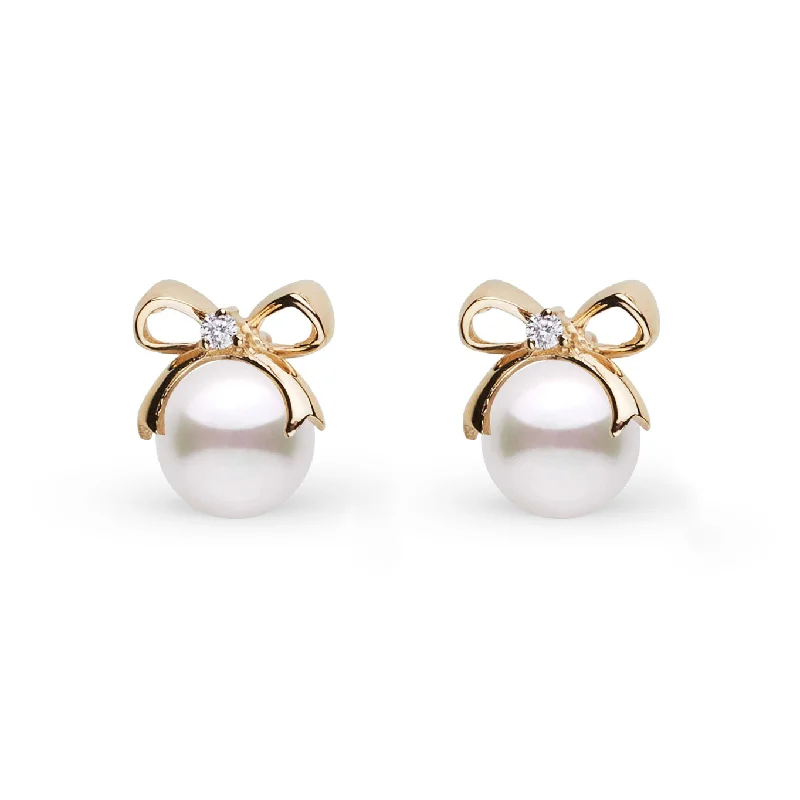 Personalized Locket Perfect Gift Collection 7.0-7.5 mm Akoya Pearl and Diamond Earrings