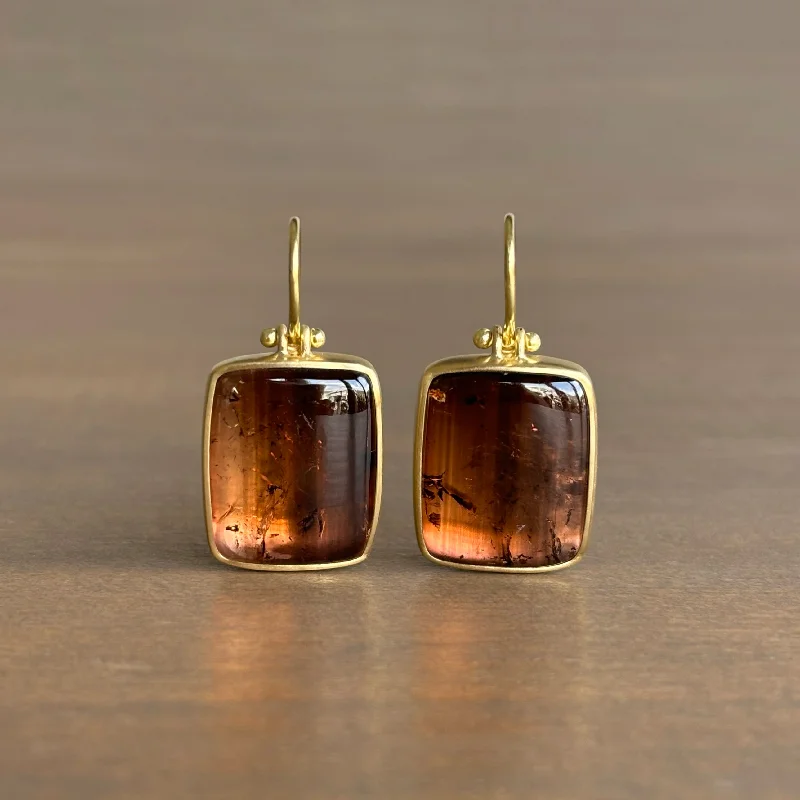 Pinky Brown Tourmaline Rectangle Earrings