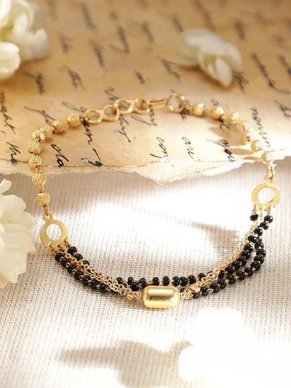 Rubans Gold Plated Handcrafted Black Beads Layered Bracelet