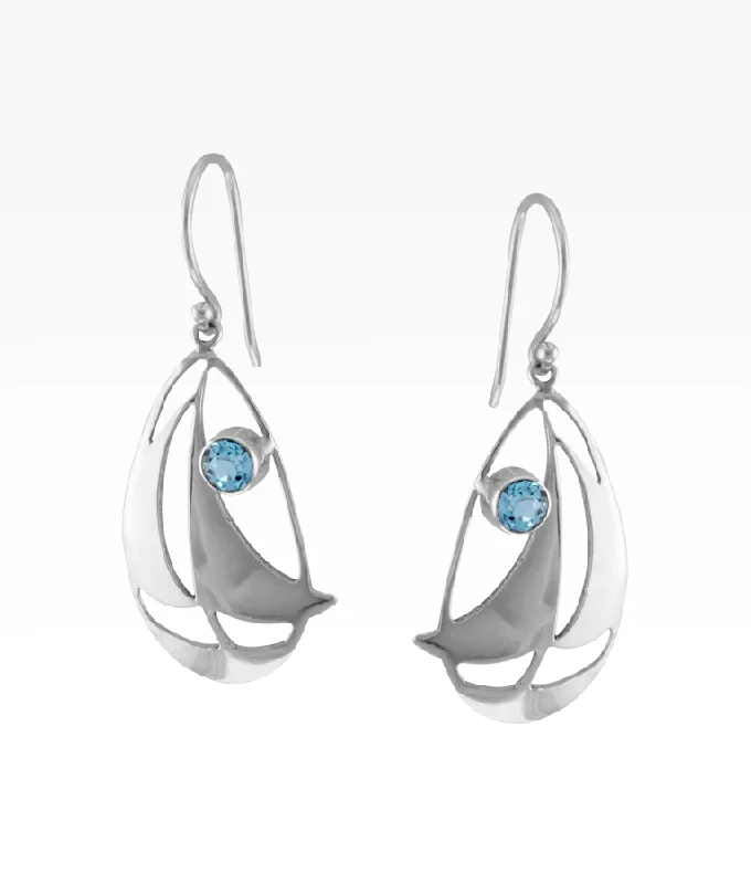 Chain Bracelet Blue Topaz Sailboat Earrings