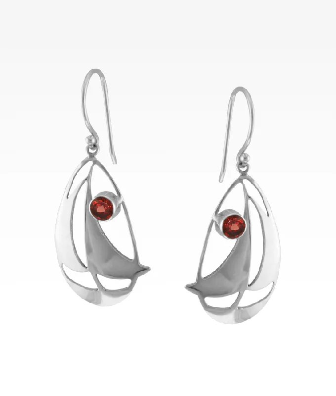 Minimalist Bracelet Garnet Sailboat Earrings