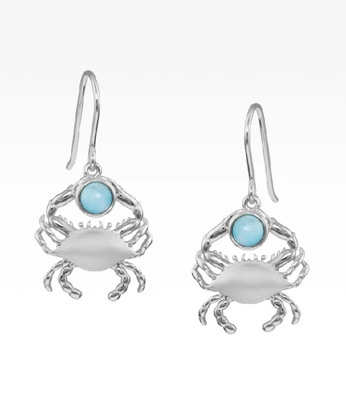 Black Diamond Ring Satin Shell Crab with Larimar Earrings