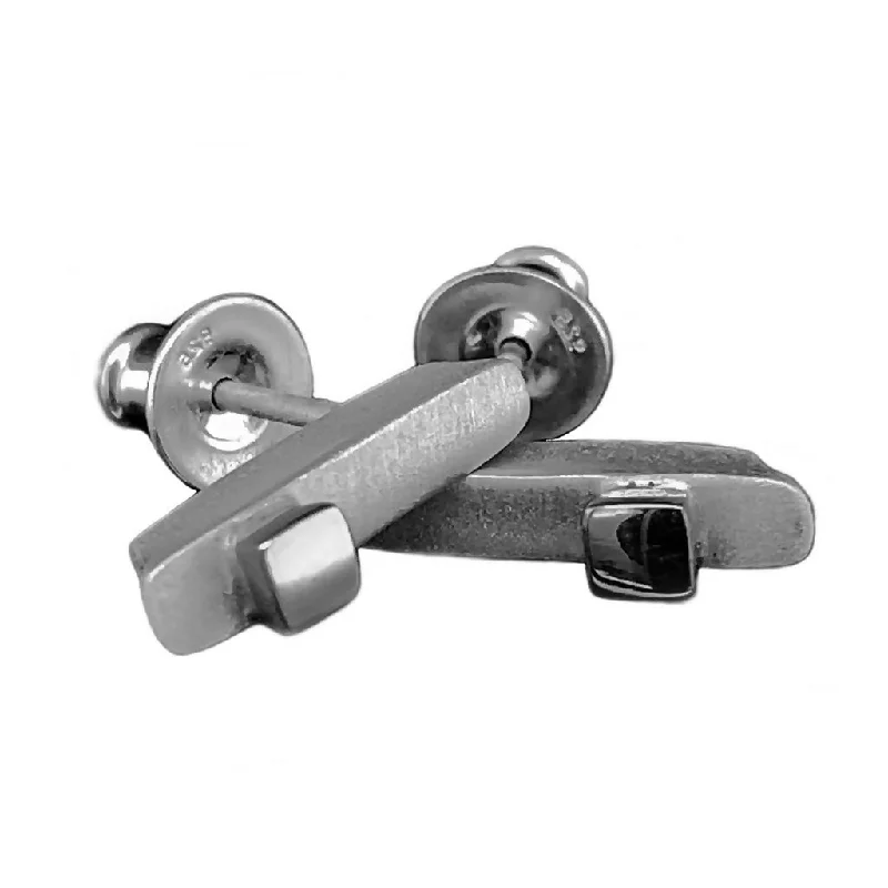 Minimalist Diamond Ring Silver Ingot Earrings