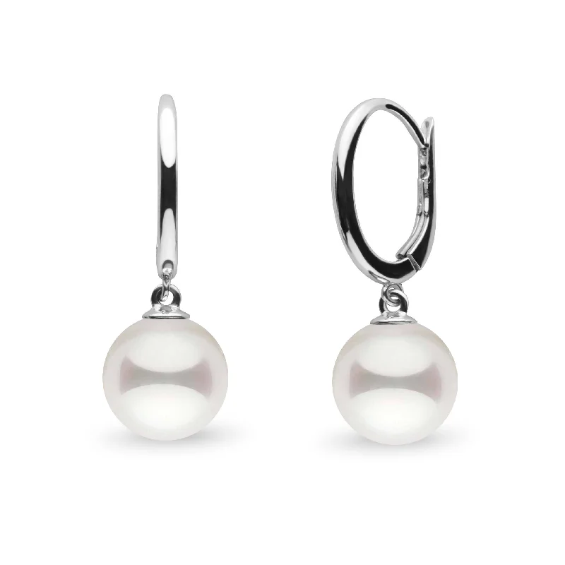 Elegant Chain Solid Eternal Collection White Akoya 8.5-9.0 mm Pearl Dangle Earrings