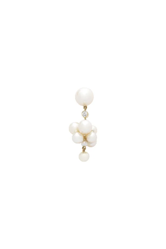 Botticelli Diamond Single 14K Gold Earring w. Pearl & Diamond