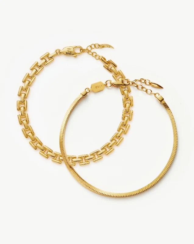 Timepiece & Snake Chain Bracelet Set | 18ct Gold Plated