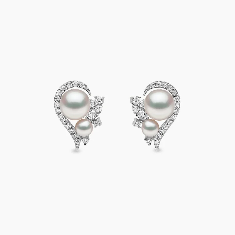 Adjustable Pendant Trend 18K Gold Freshwater Pearl And Diamond Half Heart Stud Earrings