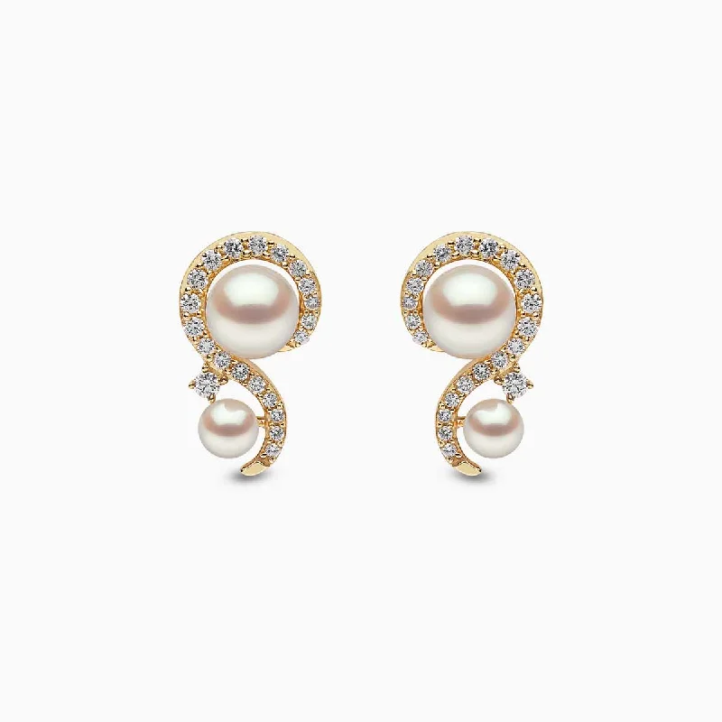 Gemstone Earrings Trend 18K Gold Freshwater Pearl And Diamond Twist Stud Earrings