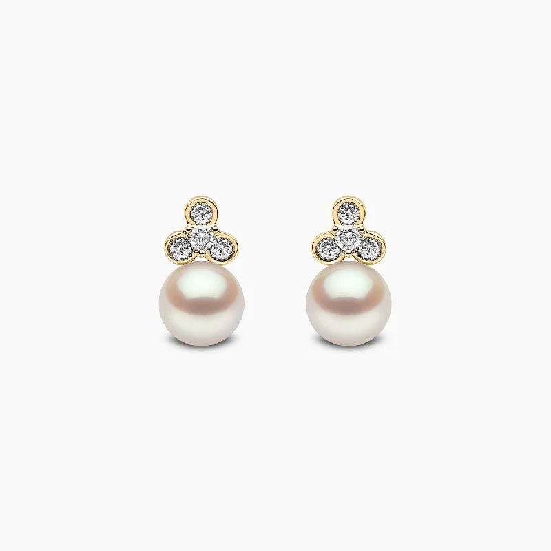 Celestial Jewelry Trend 18K Gold Freshwater Pearl And Mini Diamond Motif Stud Earrings