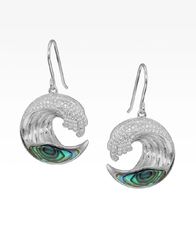 Chunky Gold Chain Pavé and Abalone Wave Earrings in Medium