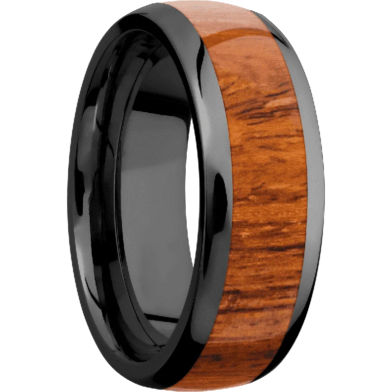 Moonstone Ring Zirconium with Polish Finish and Desert Iron Wood Inlay