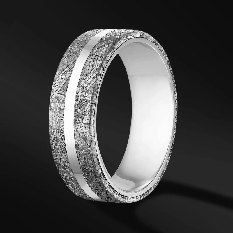 MEN'S TUNGSTEN WEDDING BAND WITH METEORITE INLAY – DURABLE AND UNIQUE DESIGN