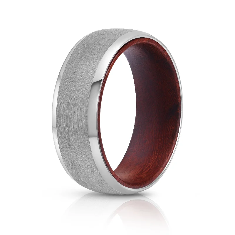 Silver Tungsten Ring - Red Sandalwood