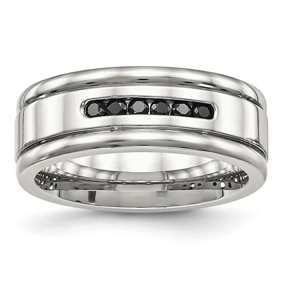 Stainless Steel & Black CZ Band